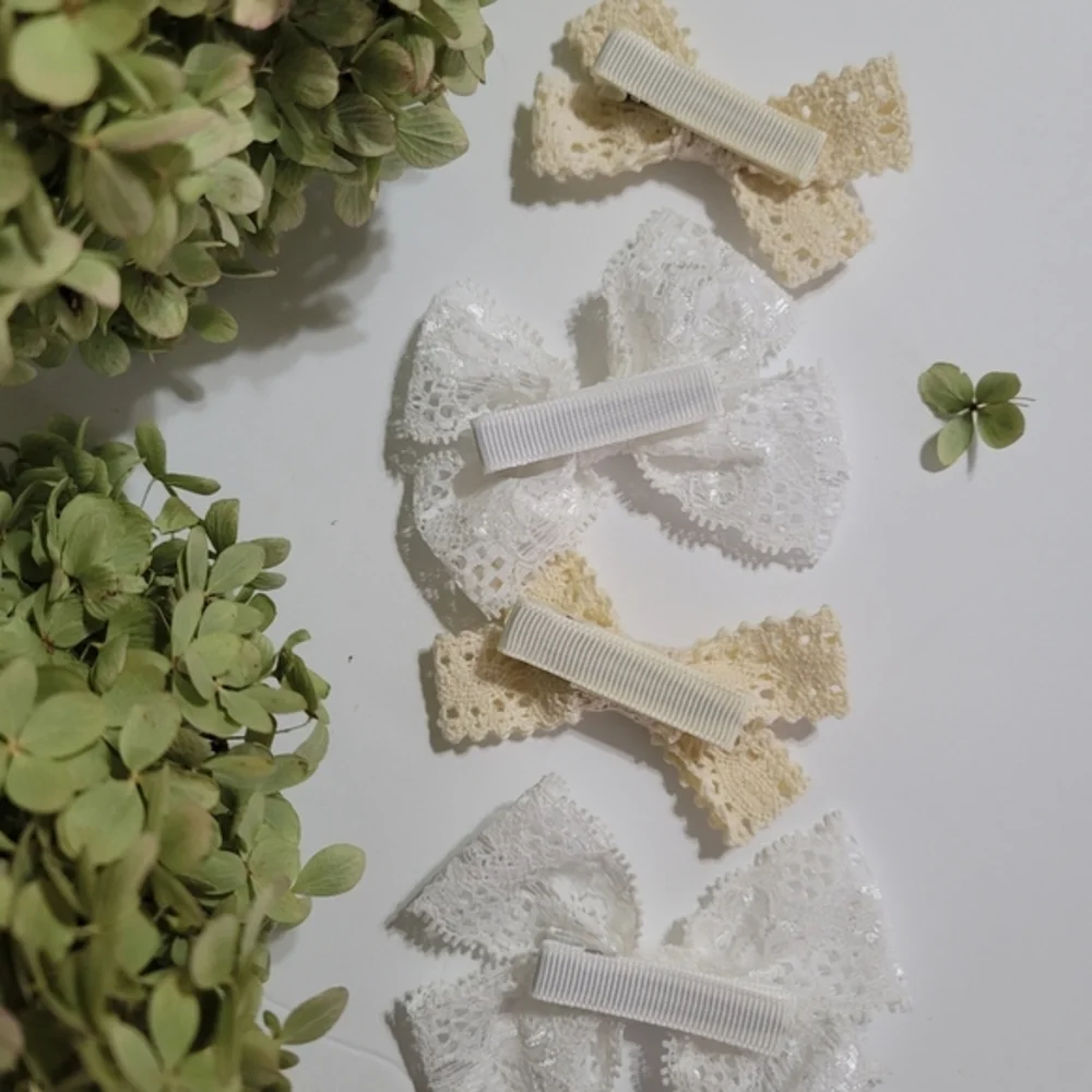 NWT Boho Hair bows White Cream Lace Crochet Girls Women Fairy Wedding Beige‎